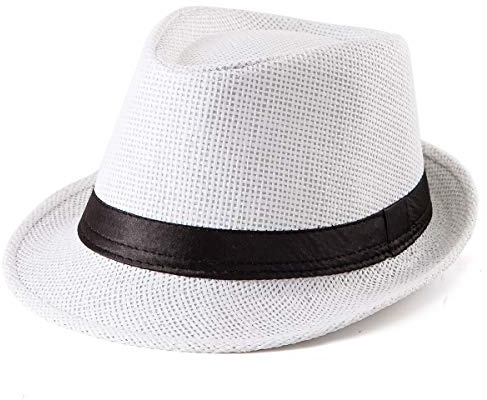 LADYBRO Sombrero Fedora Trilby de paja para hombre, de los años 20, de ala corta, fieltro de lana, gorra Panamá, 7 1/4, S04 blanco, tamaño: 7 1/4 (58 cm), se adapta a 22 - 22 7/8 pulgadas, Medium