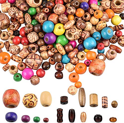LYTIVAGEN 800 Stück bedruckte Holzperlen, verschiedene Formen und Farben für Armbänder und Halsketten, naturgetreue Dekoration