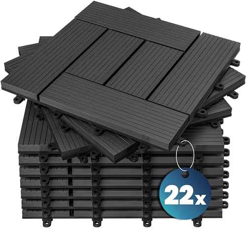 CASARIA® 22x Dalles WPC clipsables 30x30cm dalle terrasse extérieur antidérapant sol jardin caillebotis résistant UV intempéries imitation bois composite balcon mosaïque anthracite