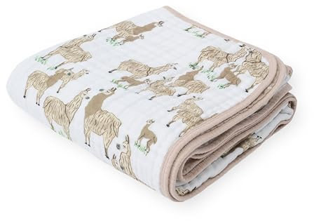 Little Unicorn - Coperta premium in mussola di cotone al 100% - Coperta trapuntata traspirante - Coperta per gattonare - Coperta morbida - Design dipinto a mano - 120 x 120 cm (Llama Llama)