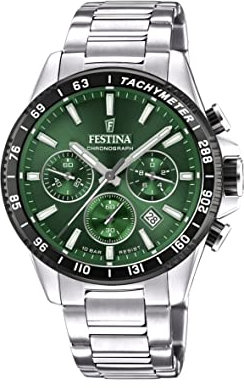 Festina Herren Uhr Analog aus Edelstahl 316L - Quarzwerk - Chronograph - Kalender - Mineralglas mit hoher Widerstandsfähigkeit - Wasserdicht bis 10 ATM F20560/4 Timeless Chronograph