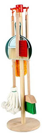 Qilay Kids Cleaning Set 7 Piece Wooden Detachable Cleaning Set Includes Housekeeping Broom, Dustpan, Brush & Other Cleaning Tools, Preschool Educational Pretend Play Cleaning Tools for Toddler