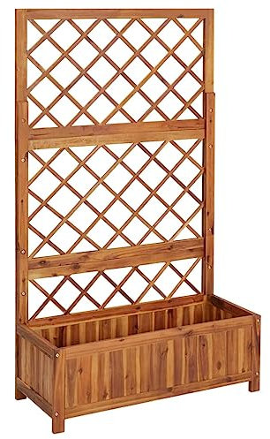 vidaXL Akazienholz Massiv Hochbeet mit Spalier Rankgitter Rankhilfe Gartenspalier Pflanzkasten Blumenkübel Blumenkasten Pflanzkübel 85x38x150cm
