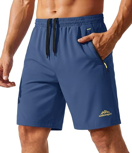 TACVASEN Running Shorts Men Breathable Gym Shorts with Zip Pocket Blue Grey,32
