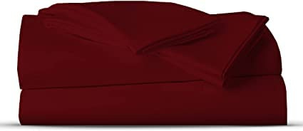 AATH COLLECTION Bed Sheet Set, 100% Egyptian Cotton, Easy Care & Super Soft 4 Pieces Bedding Set - Flat Sheet & Fitted Sheet with 2 Pillowcases (BURGUNDY, Double)