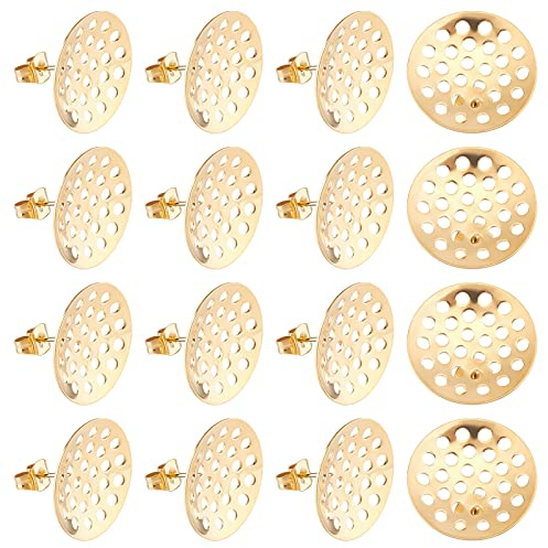 DICOSMETIC 20Pcs Risultati Dell'Orecchino A Perno in Acciaio Inossidabile Perni per Orecchini Base A Setaccio Color Oro e Parti Posteriori per Orecchini per La Creazione di Orecchini di Gioielli