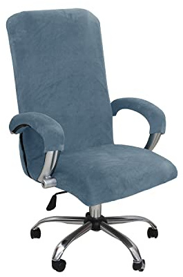 Funda de Sillas de Oficina Elástica con Reposabrazos,Felpa de Terciopelo,Modernas Cubiertas de la Silla de la Computadora Antipolvo de Oficina Silla Removible,No Incluye Sillas,Gris Azul, XL