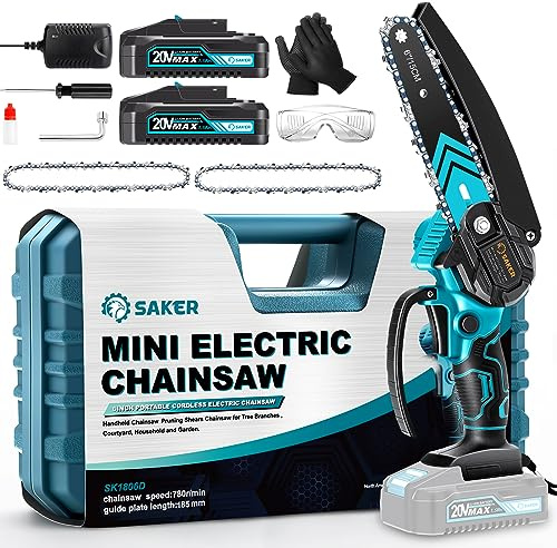 Saker Mini Chainsaw,6 Inch Portable Electric Chainsaw Cordless, Small Handheld Chain saw for Tree Branches,Courtyard, Household and Garden,Gifts for Men Dad Husband Women