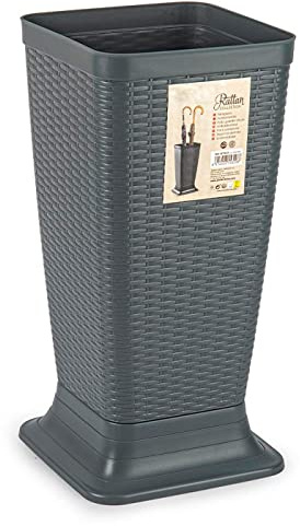 Acan Tradineur - Paragüero de plástico - Modelo Rattan - Soporte para Paraguas Cuadrado para Entrada de oficinas, Negocios, hogar - 51,5 x 26 x 26 cm - Color Gris