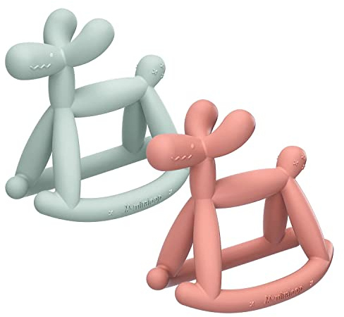 Miraloop Beißring für Baby, 2 Stück Jellydog Beißring Spielzeug aus Lebensmittelechtes Silikon BPA-Frei, Zahnungshilfe Baby Wundes Zahnfleisch zu Massieren Geeignet für ab 3 Monaten Babys