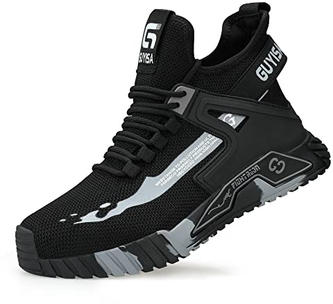 Mens Safety Shoes Boots Trainers Steel Toe Cap Work Trainers Lightweight Water Resistant Breathable Protective Sneakers (10UK) Black