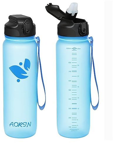 AORIN Trinkflasche mit Strohhalm, 1L Trinkflasche Kinder BPA Frei, Tritan Auslaufsicher Wasserflasche, Geeignet für Sport, Fitness, Laufen, Yoga, Fahrrad, Outdoor