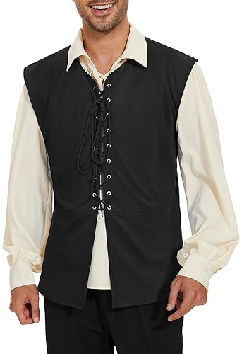 Century Star Pirate Vest Men - Renaissance Costume Men Medieval Viking Gothic Steampunk Sleeveless Halloween Costumes Black Large