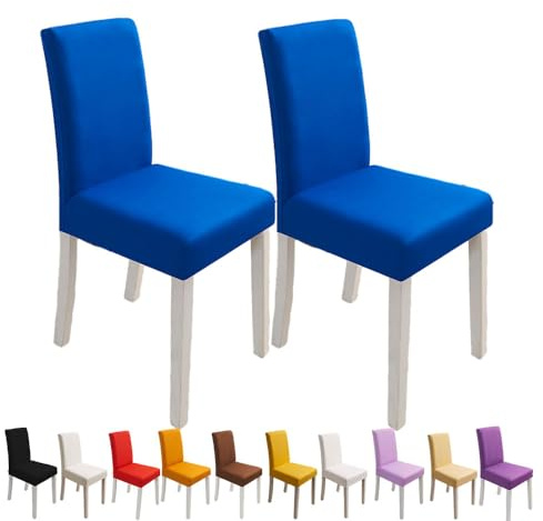 Odot Stuhlhussen Esstisch, Stretch Stuhlhussen Hussen - Einfarbige Farben, Waschbarer Stuhlbezug Sesselbezug für Hotel,Bankett,Restaurant,Haus (4er Set,Klassisch Blau)