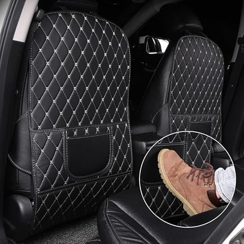 LEFEDA 2 Stück Auto Rücksitz Anti Kick Pad für Porsche Cayman Macan Panamera,Rücksitzschutz Auto Anti Kick Pad Autositzschutz,Pu Leder wasserdichte Autositz Rückenlehnenschutz,A/BLACKBEIGE