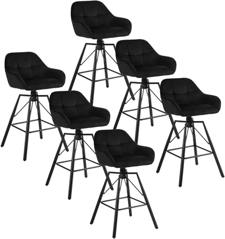 WOLTU Barhocker 6er Set, Barstuhl mit Lehne, Samt, Schwarz | Bistrohocker 360°drehbar, Tresenhocker mit Fußstütze, Hocker Gepolstert, für Küche Bar Hausbar