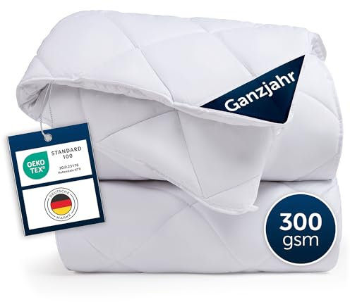 Blumtal Ganzjahresdecke 135x200 cm - Oeko-TEX zertifizierte Bettdecke Ganzjahr - Alljahresdecke 135x200 cm - Steppbettdecke waschbar 95 °C - Füllmegne 300 GSM - mit Eckhalterung