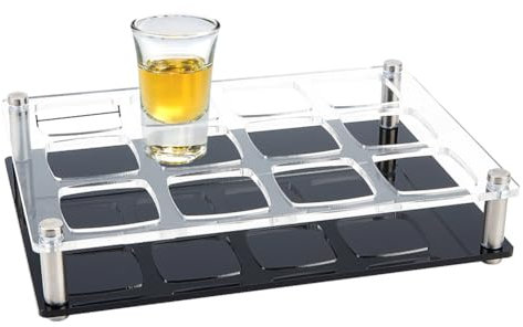 NBEADS 12-Shot Glass Tray Holder, Clear Bar Acrylic Shot Glasses Holders Wine Glass Cup Serving Tray Cups Organizer Shot Glass Display for Party Bar Club, Hole: 1.89 Inch