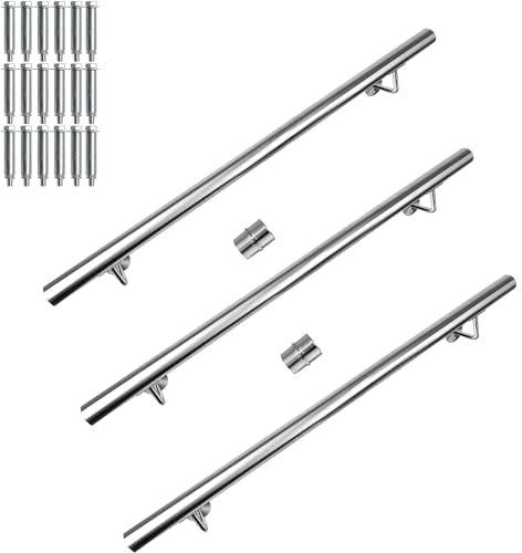 CAVATINY Stainless Steel 3m Handrail, Wall Bracket & End Caps, Indoor & Outdoor Stairs, Parapet, Balcony, Brushed Finish, 220kg Load Capacity