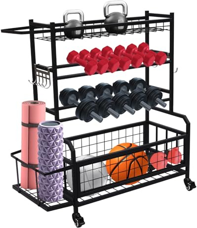 KEESUNG Yoga Matte Regal, Dumbbell Rack Yogamatte Hantelständer Kettlebell Rack Kurzhantelständer Lagerregal Fitness Geräte Zuhause Home Organizer für Kettlebells und Yoga Block, 102.5 * 40 * 105.6CM
