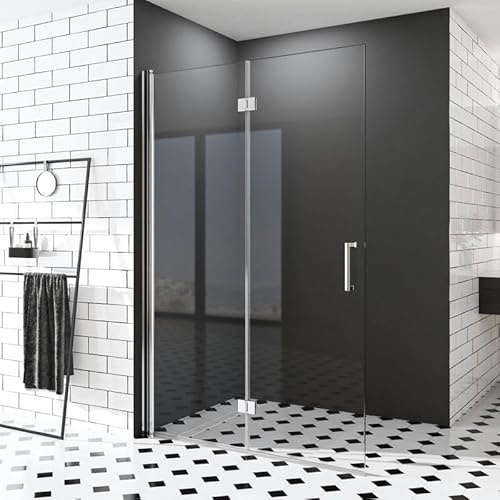 Walk in Duschwand, 120x195 cm Falttür Dusche Duschtrennwand 180° Duschwand 6mm ESG-Sicherheitsglas Nano Beschichtung