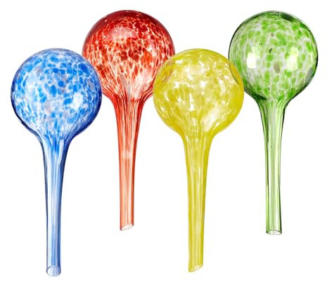 Relaxdays Sfere per Irrigazione, 15x6 cm, Set da 4 Irrigatori Automatici per Piante e Fiori in Vacanza, Vetro, Colorato