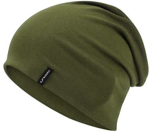 HAMUNI Slouchy Beanie Mütze Damen, Bequeme Baumwolle Mütze Herren, Doppellagige Weiche Winddichte Dünne Mütze, Klassische Modische Beanie Mütze Perfekt für den Alltag und Übergangszeiten (Grün)