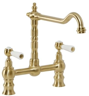 Milano Elizabeth Lever Handle Bridge Kitchen Sink Mixer Tap Swivel Spout - Brass