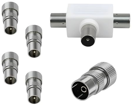 Reulin TV Aerial Splitter Kit, Antenna to TV Connection, 1 Coax In - 2 Out, With 4 Male - 1 Female RF Connector