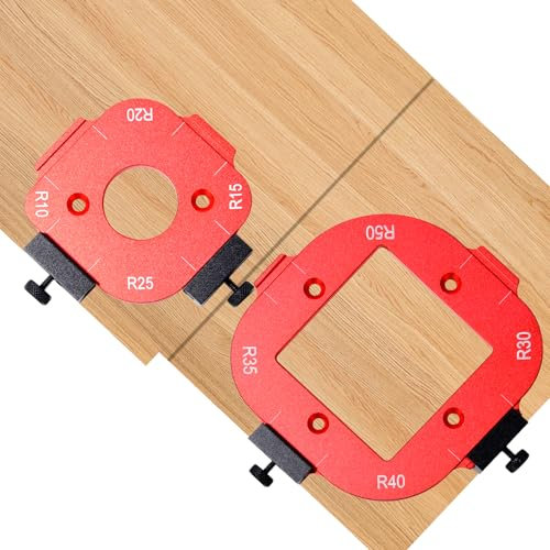 2 pièces Gabarit de fraisage de rayon, gabarit de fraisage d'angle 4 en 1, dispositif rapide de rayon pour le travail du bois R10-R50, robuste et facile à utiliser, gabarit de fraisage multifonctionne