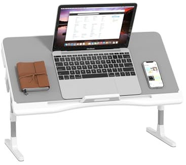 Youyijia Laptop Bed Table with Drawer, 23.6(L)×12.6(W),Adjustable Angle & Height, Folding Legs, 40kg Load Capacity, Multifunctional Lap Desk for Reading, Eating, and Working on Bed or Sofa Grey
