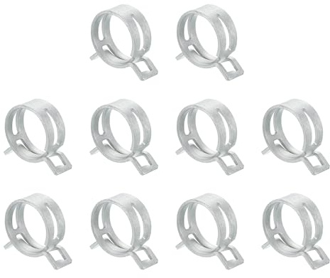 Sourcingmap 10Pcs Spring Band Type Action Fuel/Silicone Vacuum Hose Pipe Clamp, 27mm Low-Pressure Air Spring Hose Clip Clamp for Automotive Oil Pipe Water Pipe, Silver
