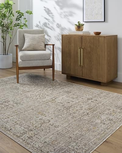 Livabliss x Galey Alix Myrtle Avenue I Vintage Rug 140x200cm – Scandi Boho Carpet | Living Room & Bedroom | Traditional Natural Easy Care – Taupe, Brown & Mustard