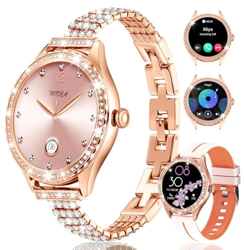 Homailida Smartwatch Dam Diamond med 2 remmar, 1.32 Smartwatch Kvinnor med Telefonfunktion, 100+ Sportlägen Fitness Klocka med Sömnmonitor och Kaloriräknare, IP68 Vattentät för Android iOS