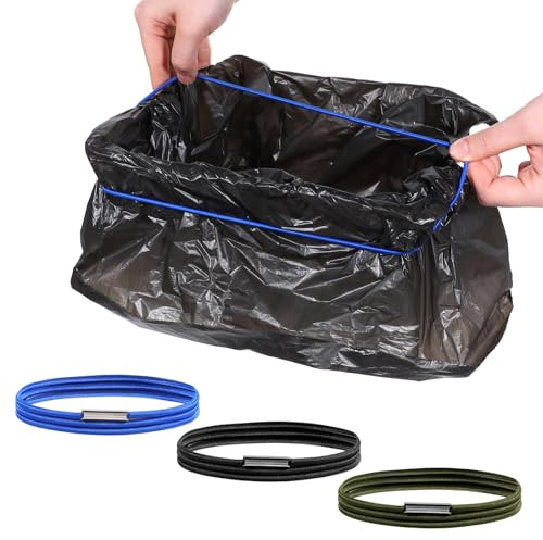 3PCS Large Elastic Bands Trash Can Bands Garbage Cans Elastic Band Colorful Band Rope to Hold Trash can bags Fits 13 to 30 Gallon Cans for Home and Office Black, Blue, Brown