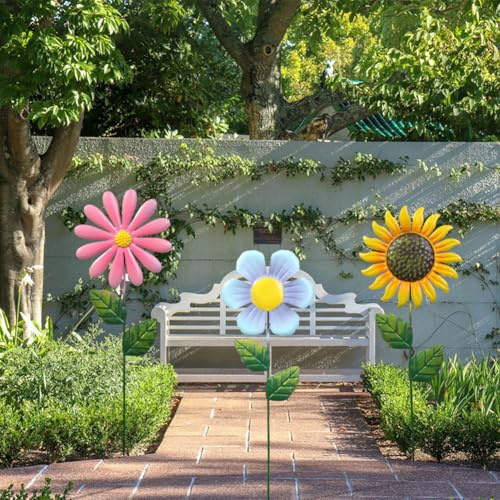 GZDDYUMYJX Garden Decor for Outside,3 Pack 19 inch Metal Flowers Stake, Yard Art Garden Decorations for Outdoor Yard Lawn Pathway Patio (Multicolor)