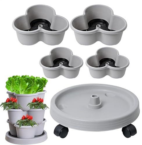 Poludatly Vasi per fragole a 4 livelli, torre per piantare fragole, vaso verticale con ruote flessibili, torre impilabile per piante da giardino per verdure, fiori