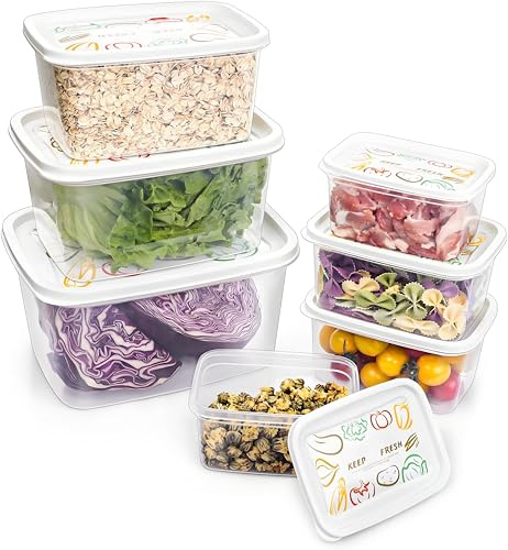 Teskyer Food Storage Containers with Lids (Not Airtight), Reusable Meal Prep Containers, BPA-free Heavy Duty PP5 Plastic, Stackable & Nestable - Assorted Size, 7 Pack