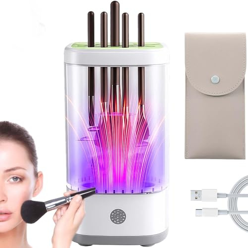 Electric Makeup Brush Cleaner, with Drying Function, Multi-Functional Cosmetic Brushes Cleaner, Portable Automatic Makeup Brush Cleaning Solution With Dryer-Holder, Charger, USB-C Cable