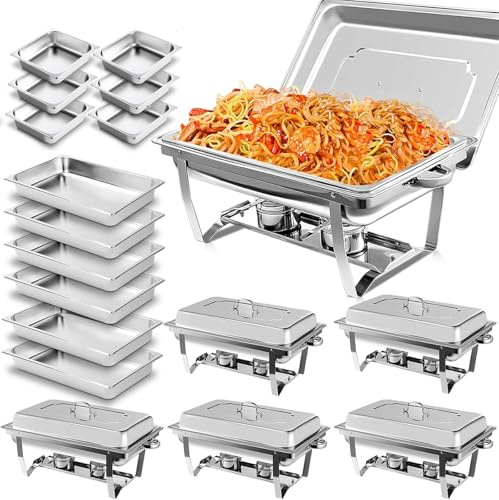 ANYVOYAGE 6 pack 9L Chafing Dishes for Buffet, Stainless Steel Food Warmers with 6 Full & 6 Half Size Pans