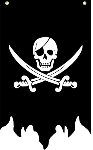 Gwezmxs‌ Drapeau de Pirates Décoration pour Extérieur/Fêtes Pirates/Halloween/Décoration Jardin, Crâne & Couteaux Croisés, 30x50 cm
