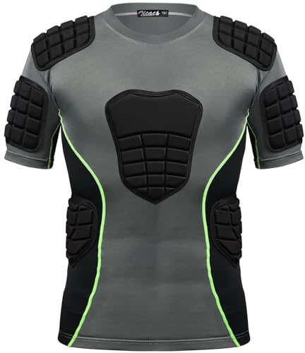 Zicac Maglia da Uomo Imbottita Compressione con Protezione Antiurto | Maniche Corte Maglia Sportiva Equipaggiamento Protettivo Pettorale Protezioni per Esterni/Fitness/Calcio/Basket/Sci/Rugby