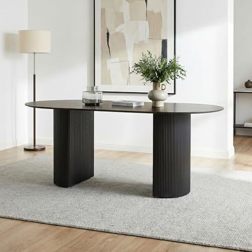 Esstisch LISANDRO 160 x 90 cm oval mit Keramik- Platte160x90cm, Dunkelgrau/Schwarz – moderner Küchentisch mit robuster Keramik- Platte und stabilem Metallgestell für stilvolles Esszimmer oder Küche
