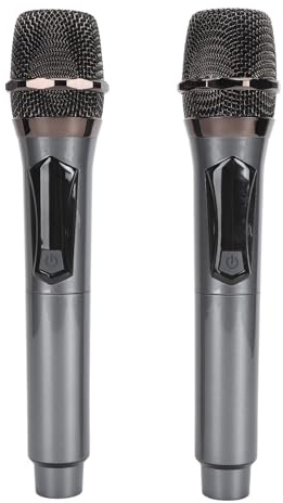 Yechiry Microphone sans Fil, Micro Dynamique sans Fil Rechargeable en Métal avec Affichage LED et Voix Claire, Double Microphone Portable avec Récepteur pour karaoké, Chant, Discours à l'église