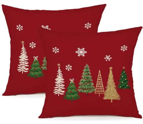 ZWJD Julkuddar för soffa 2 pack kuddfodral soffa kuddfodral 40 x 40 örngott jul linne soffkuddar för jul heminredning