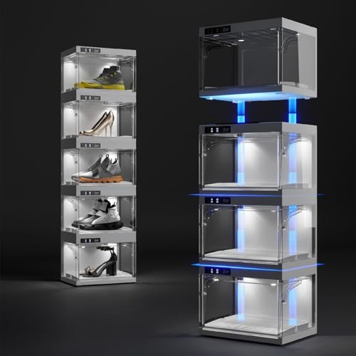 LED Schuhboxen, Sneaker Display Fall, Klar Kunststoff Stapelbare Lagerung Organizer für Turnschuhe, Auto Klar Schuh Lagerung