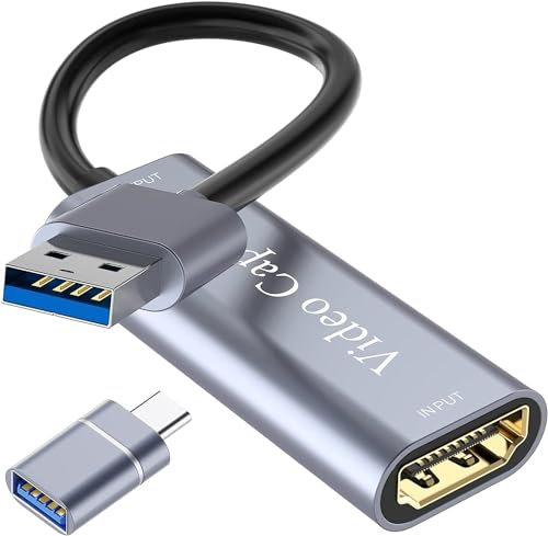 Carte de Capture Vidéo HDMI vers USB, Vidéo Capture Card 1080P Full HD Carte d'acquisition Camlink, pour Windows Linux Mac OS, Caméra/DV/Flux Multimédia/Jeu/Diffusion en Direct(Argent)