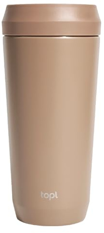 TOPL to Go Coffee Cup – Insulated Travel Coffee Mug with 360° Leak‑Safe Lid, Stainless Steel Coffee Tumbler for Hot/Cold, Spill‑Resistant, BPA‑Free - Almond, 16 oz