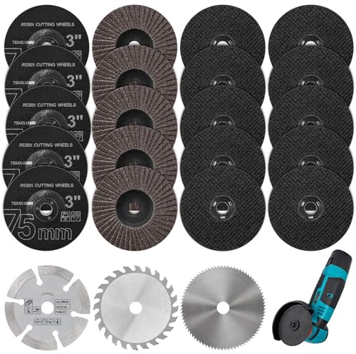 23 Stück Trennscheiben & Fächerscheiben Set 75mm | 75x1.2x10mm Trennscheiben für Mini Winkelschleifer Scheiben,zum Schleifen, Schneiden Polieren Von Metall, Holz, Kunststoff