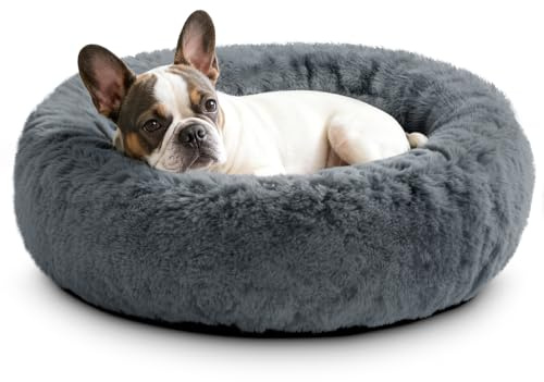O·Lankeji Hundebett rund Hochflor Kunstfell, Hundekörbchen Waschbar herausnehmbar, Katzenbett flauschig mit Rutschfester Unterseite, Hunde Donut Bett für Kleine Mittelgroße Grosse Hunde
